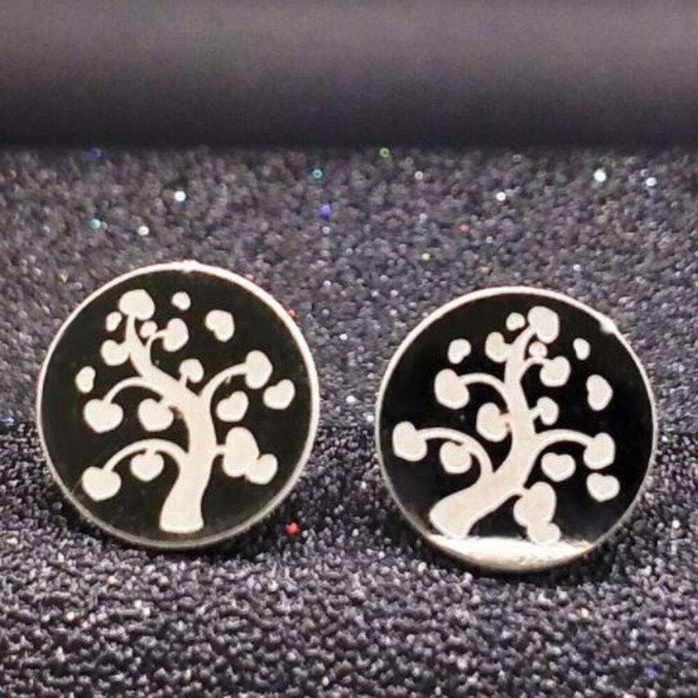 Stainless Steel Round Tree of Life Post Earrings